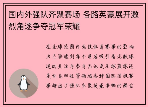 国内外强队齐聚赛场 各路英豪展开激烈角逐争夺冠军荣耀